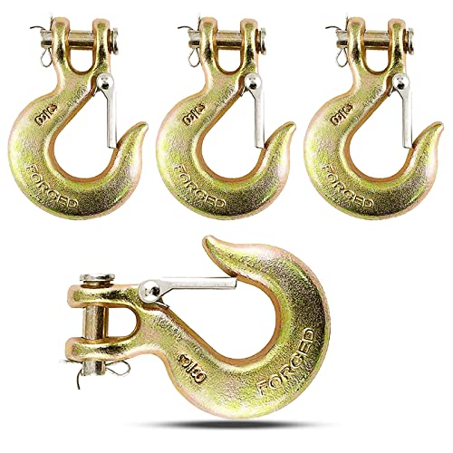 High-PQ 3/8'' Heavy Duty Forged Steel Clevis Slip Hook (Set of 4)  Safety Hook G70 Tow Chain Clevis Grab Hook with Latch Forged Grade for Trailer Truck Transport Tow Chain Hook - Image 1